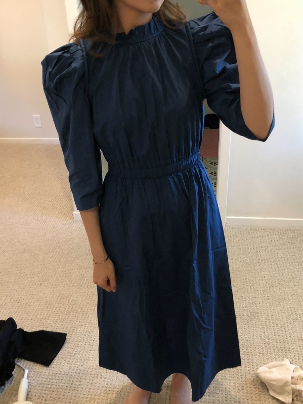Sea Navy Blue Puff-Sleeve Dress